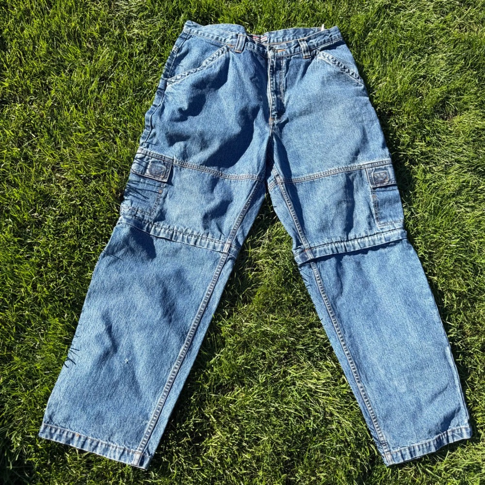 A+ Brittania Cargo Jeans Mens 36x32 Blue Denim Straight Leg Skater Y2K STH502024